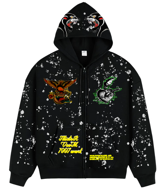 "Real Charged Hearts" Black Zip Hoodie