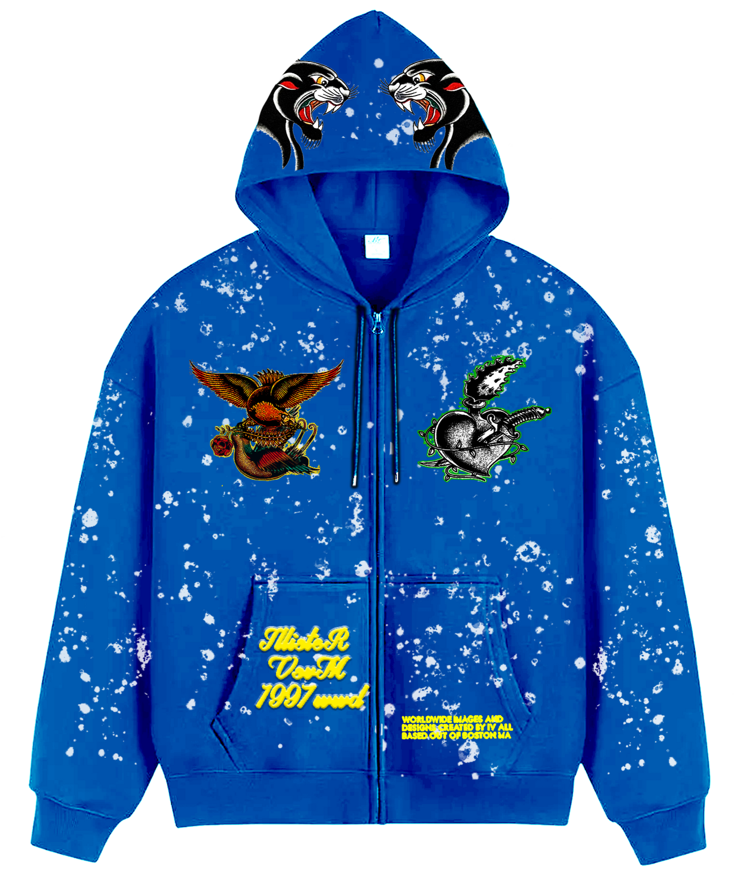 "Real Charged Hearts" Blue Zip Hoodie