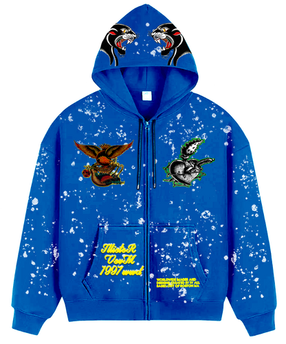 "Real Charged Hearts" Blue Zip Hoodie