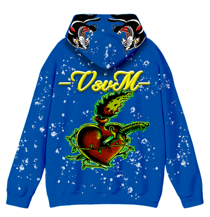 "Real Charged Hearts" Blue Zip Hoodie