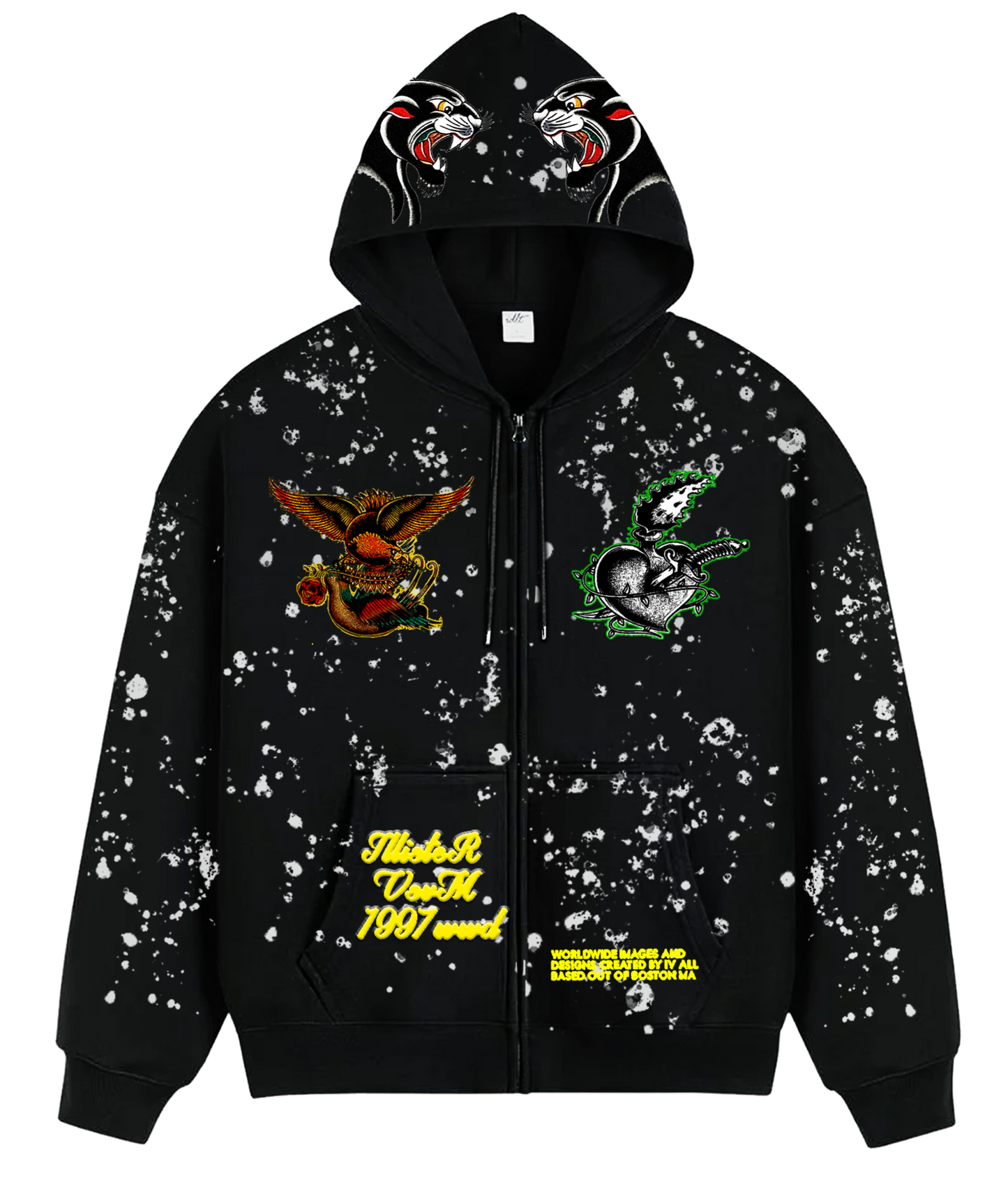 "Real Charged Hearts" Black Zip Hoodie