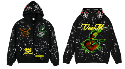 "Real Charged Hearts" Black Zip Hoodie