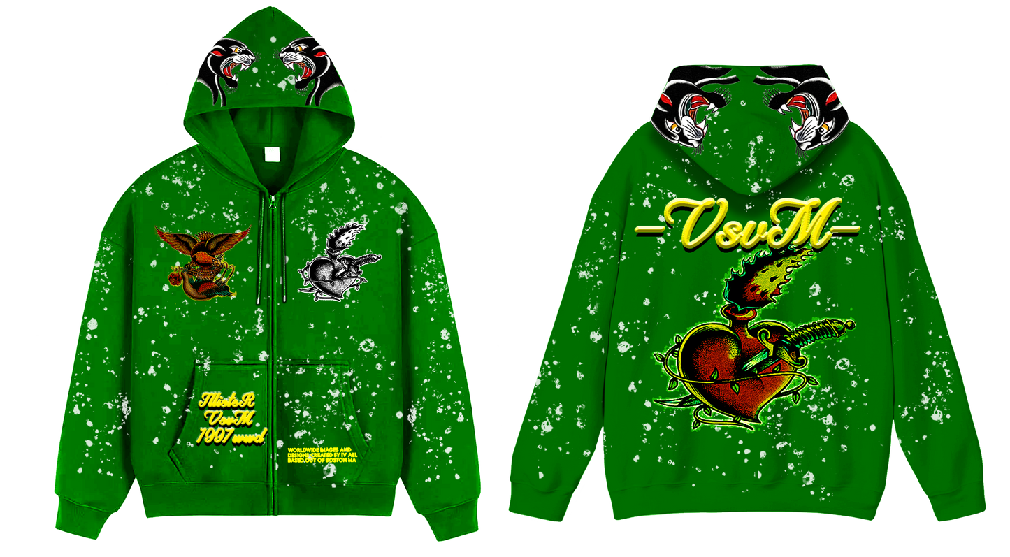 "Real Charged Hearts" Geen Zip Hoodie