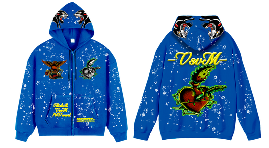 "Real Charged Hearts" Blue Zip Hoodie